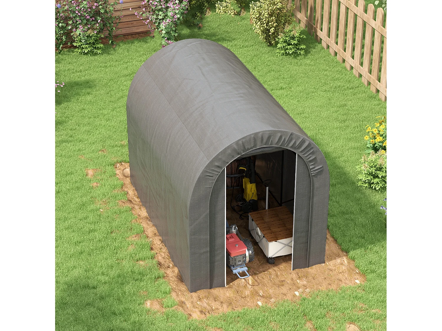 Abri de jardin rangement extérieur dim. 239L x 159l x 190H cm - porte zippée - acier galvanisé PE gris