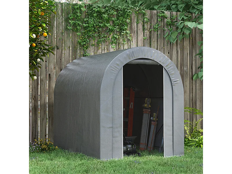 Abri de jardin rangement extérieur dim. 239L x 159l x 190H cm - porte zippée - acier galvanisé PE gris