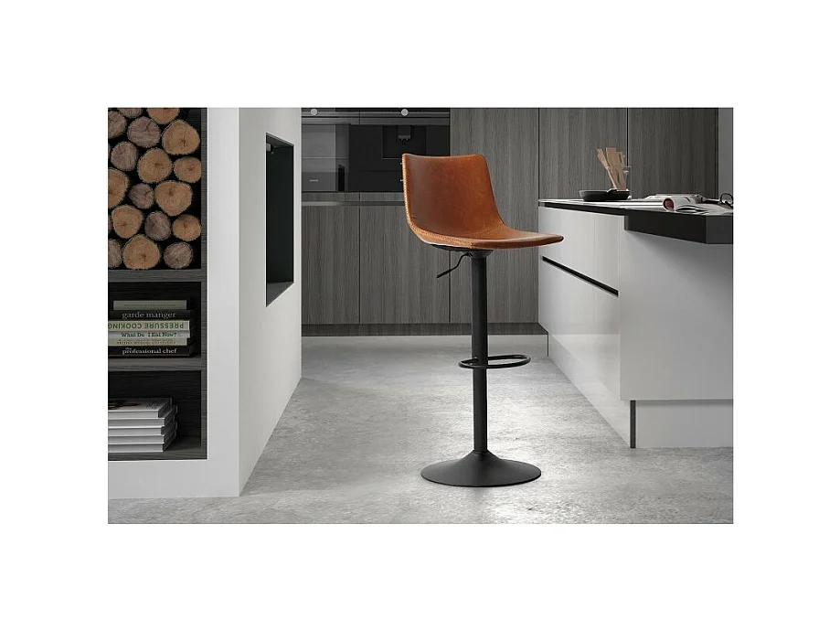 Tabouret de bar style vintage coloris cognac. Collection SOUL