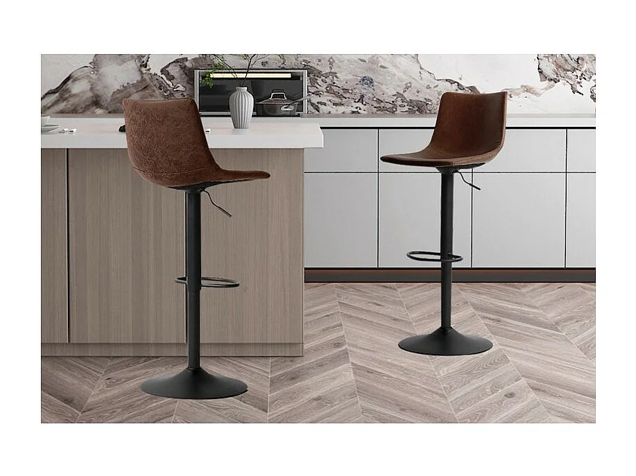 Tabouret de bar SOUL – PU brun – Hauteur réglable 88-109 cm – Pieds en métal – Style vintage