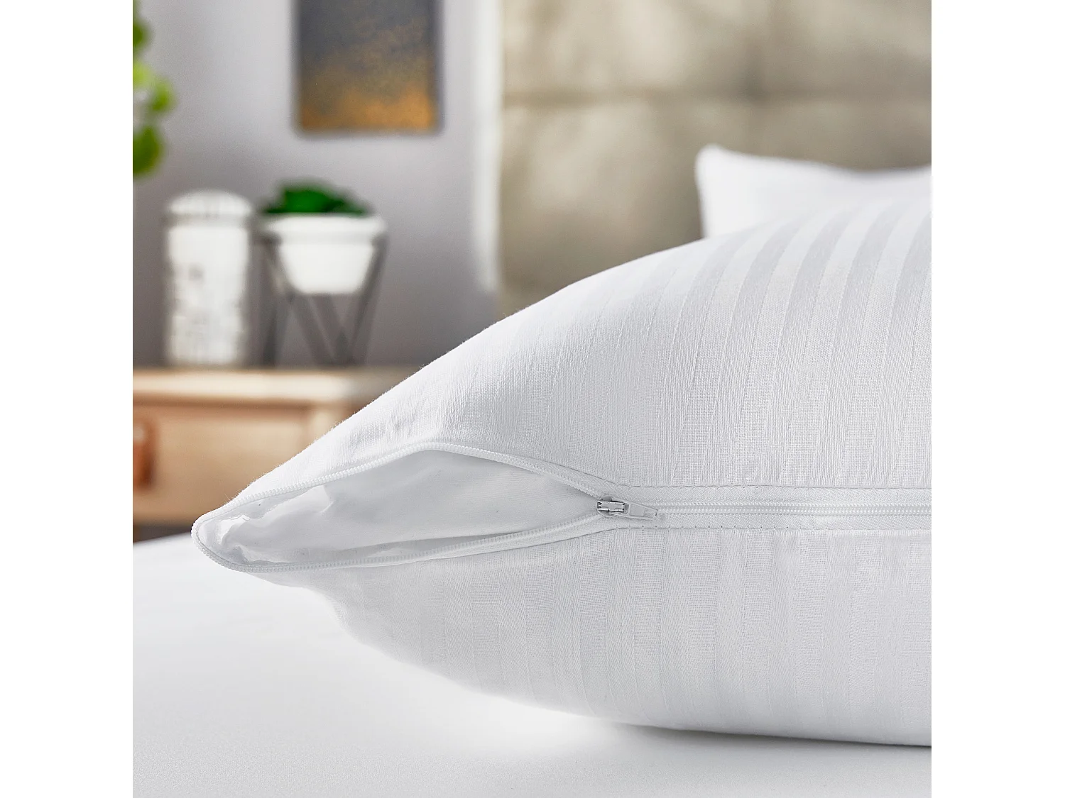 Lot de 2 taies d'oreiller, 100% coton rayé