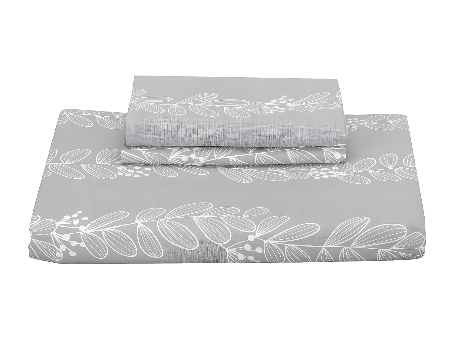 Jeu de housse de couette 50% coton imprimé feuilles  Gris