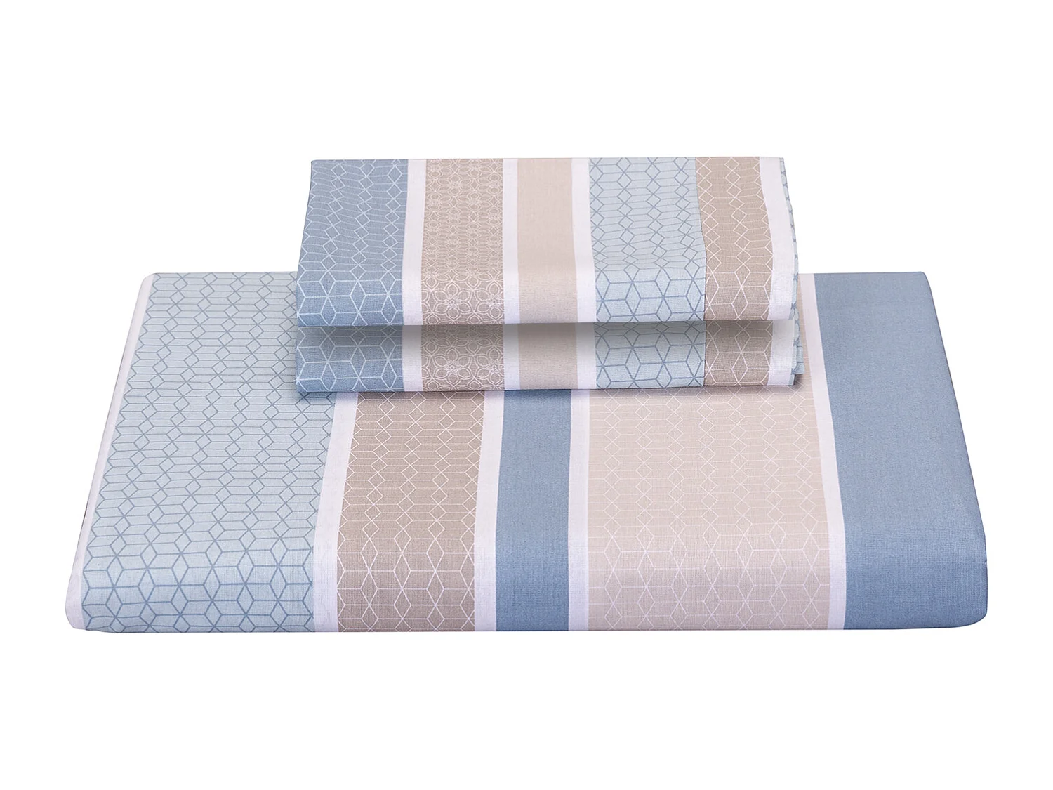 Jeu de housse de couette 50% coton imprimé rayures  Bleu