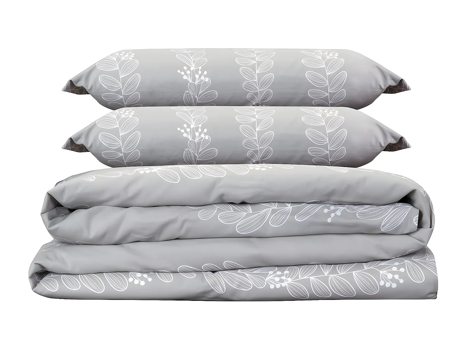 Set copripiumino 50% cotone stampa foglie  Grigio