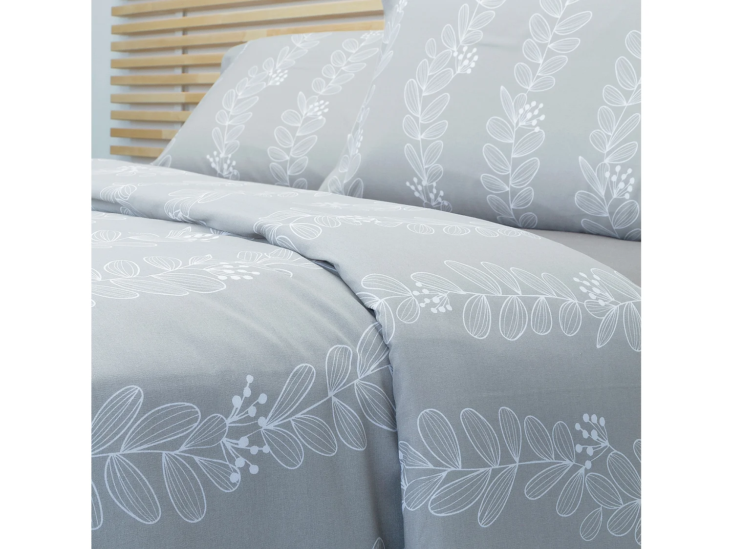 Set copripiumino 50% cotone stampa foglie  Grigio