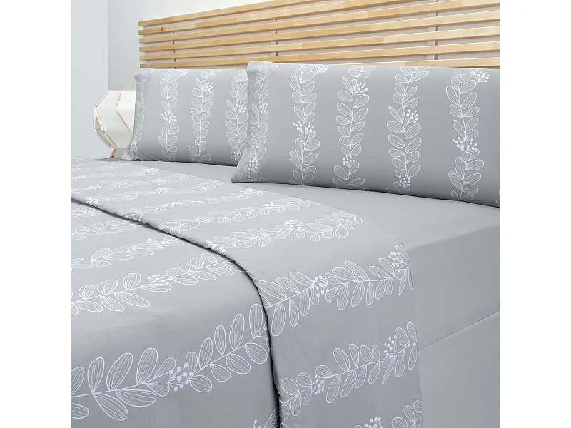 Set copripiumino 50% cotone stampa foglie  Grigio