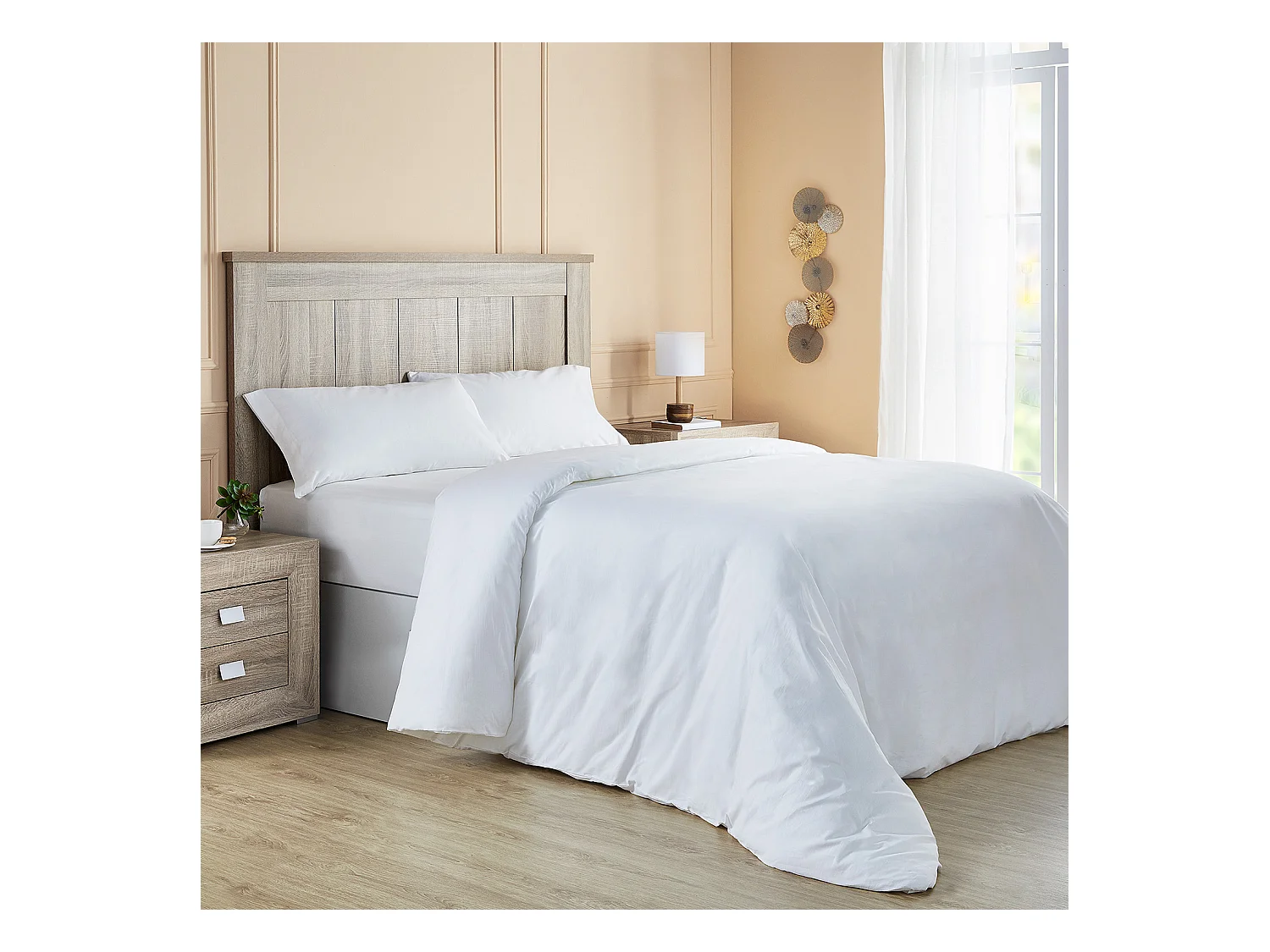 Ensemble housse de couette, drap housse et 2 taies d'oreiller | 100 % coton| Blanc