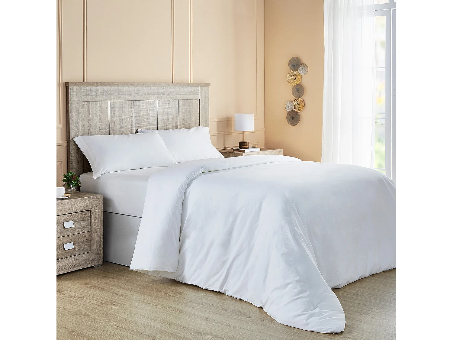 Ensemble housse de couette, drap housse et 2 taies d'oreiller | 100 % coton| Blanc