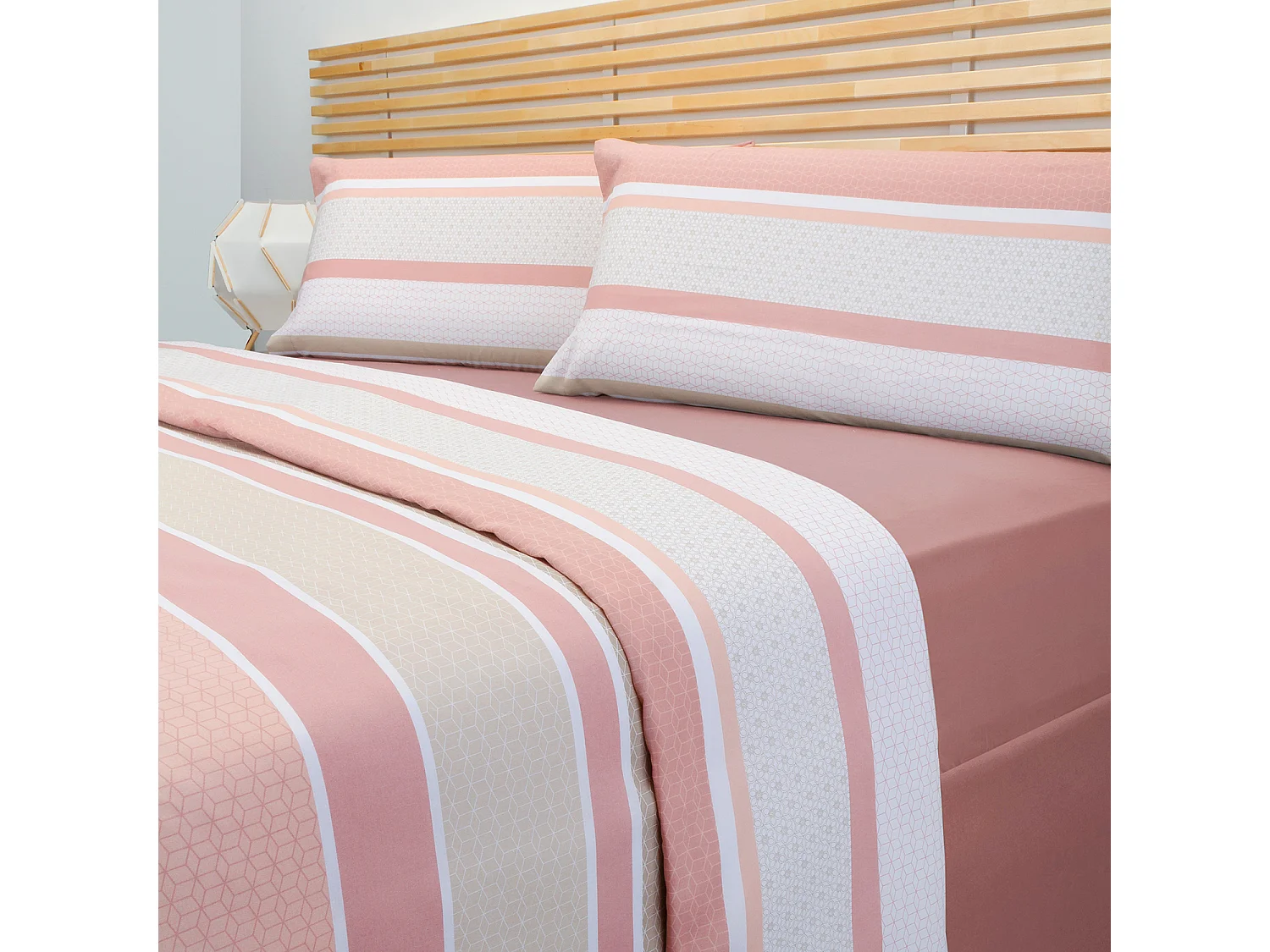 Jeu de housse de couette 50% coton imprimé rayures  Saumon