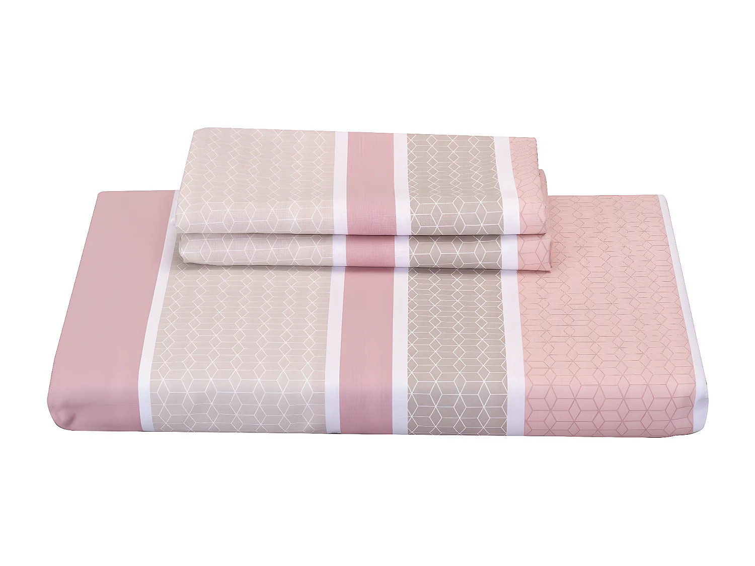 Jeu de housse de couette 50% coton imprimé rayures  Saumon