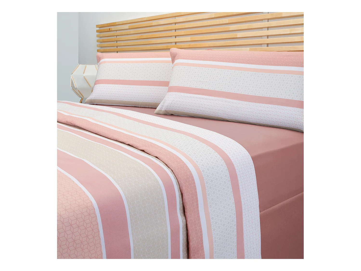Jeu de housse de couette 50% coton imprimé rayures  Saumon