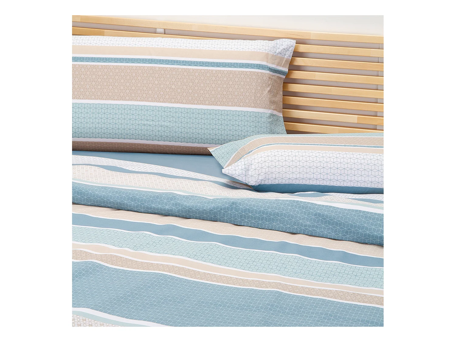 Jeu de housse de couette 50% coton imprimé rayures  Bleu