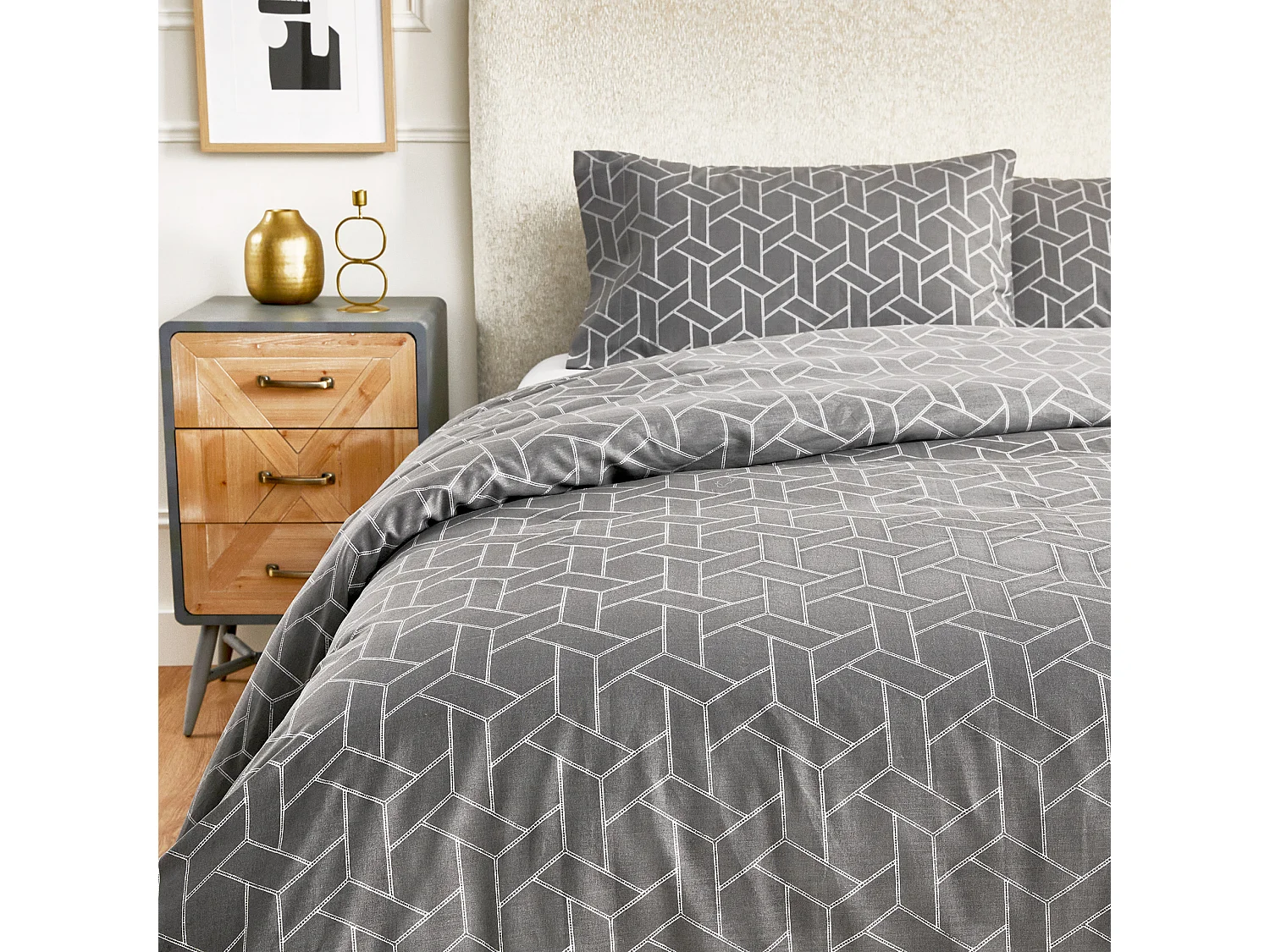 Set copripiumino 100% cotone 150 fili Grigio