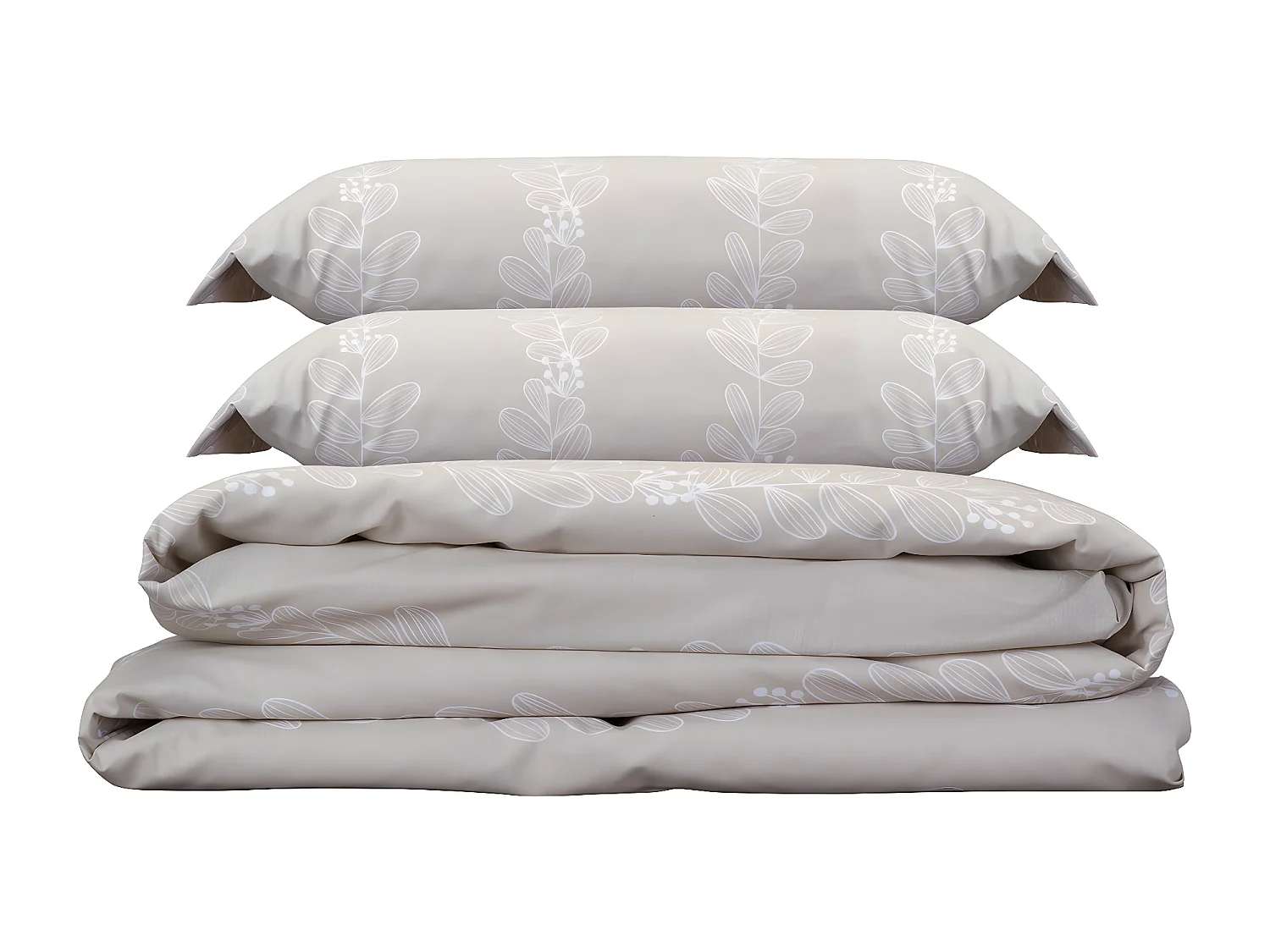 Jeu de housse de couette 50% coton imprimé feuilles  Lin