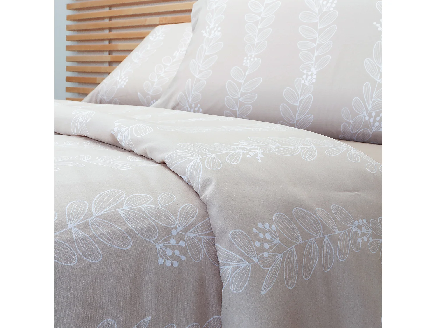 Jeu de housse de couette 50% coton imprimé feuilles  Lin