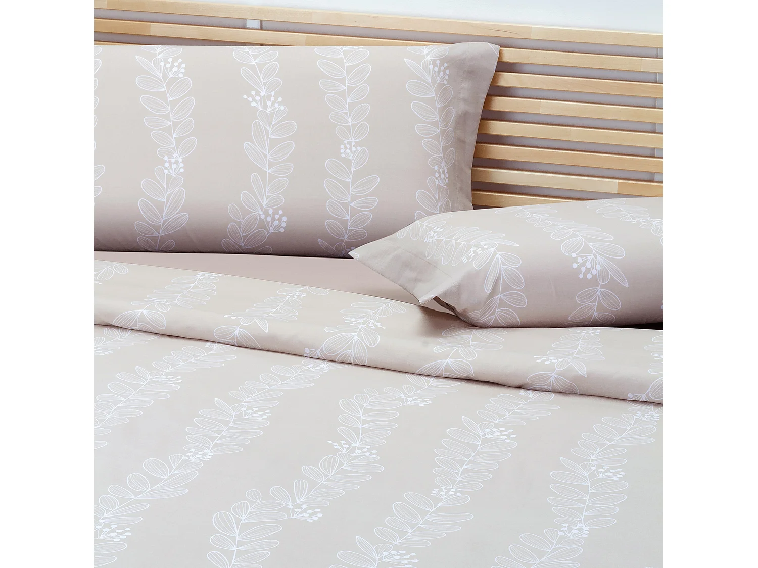 Jeu de housse de couette 50% coton imprimé feuilles  Lin