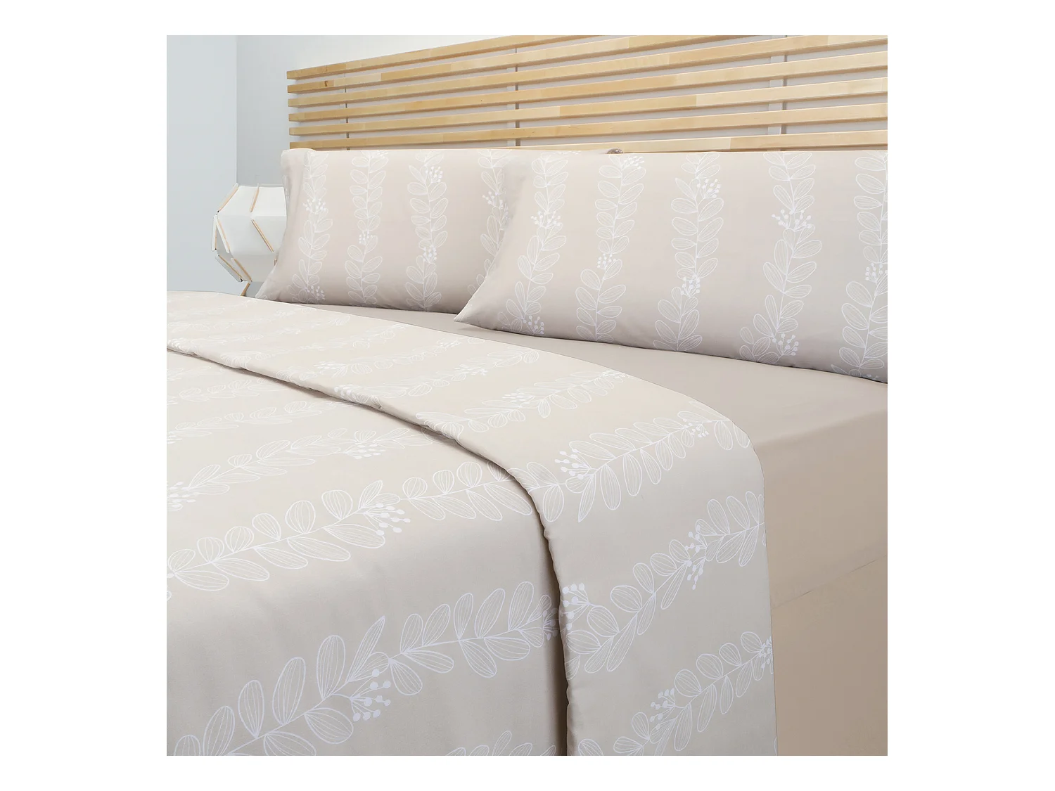 Jeu de housse de couette 50% coton imprimé feuilles  Lin