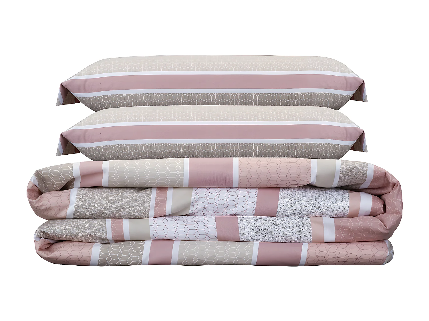 Set copripiumino 50% cotone stampa a righe  Salmone