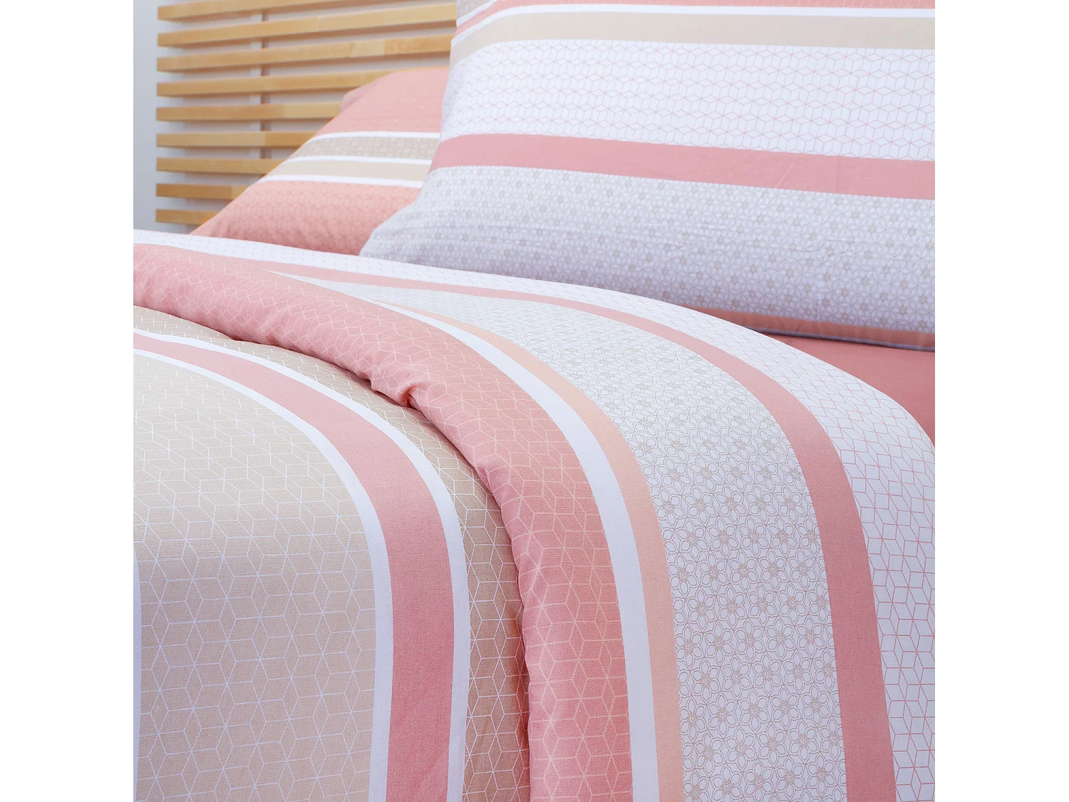 Set copripiumino 50% cotone stampa a righe  Salmone