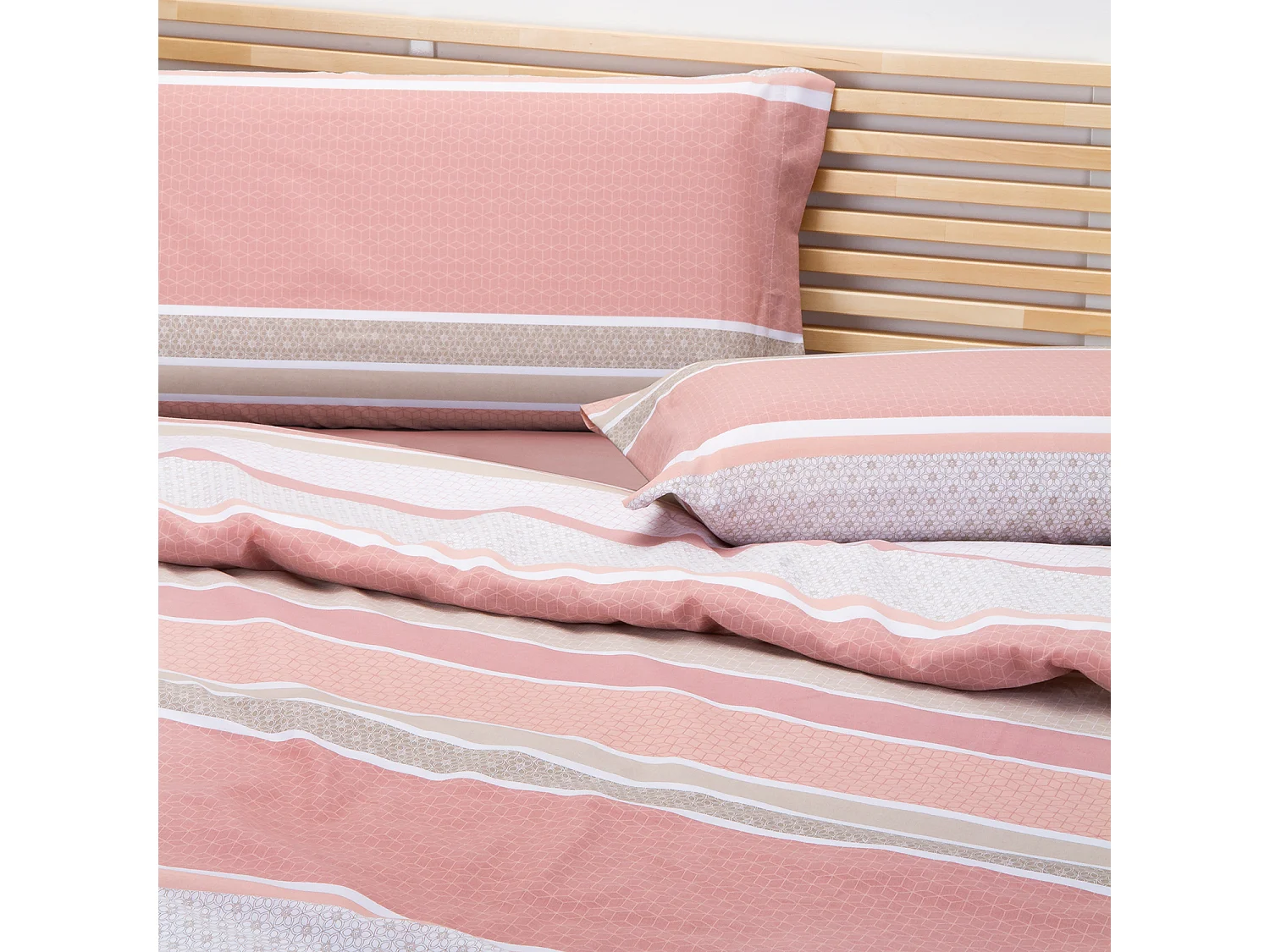 Set copripiumino 50% cotone stampa a righe  Salmone