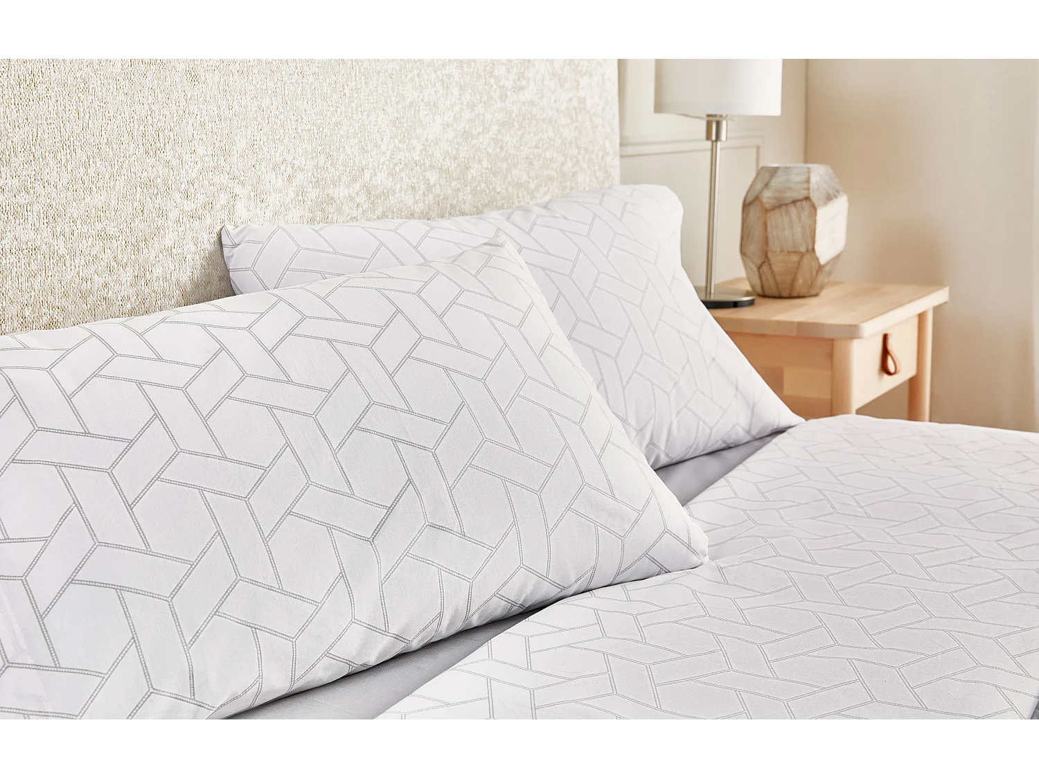 Draps de lit à imprimé géométrique 100% coton 150 fils au pouce carré Gris