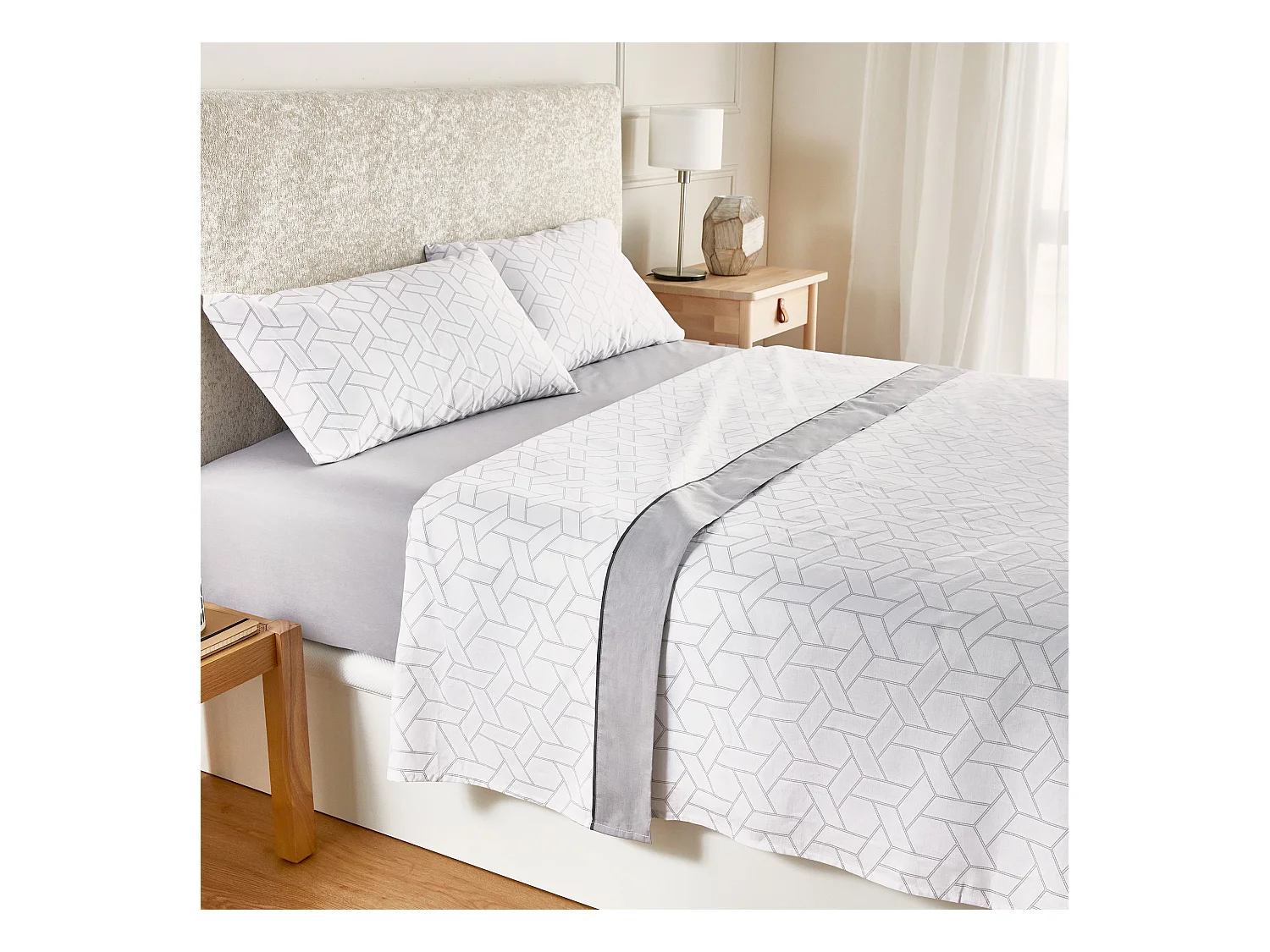 Draps de lit à imprimé géométrique 100% coton 150 fils au pouce carré Gris