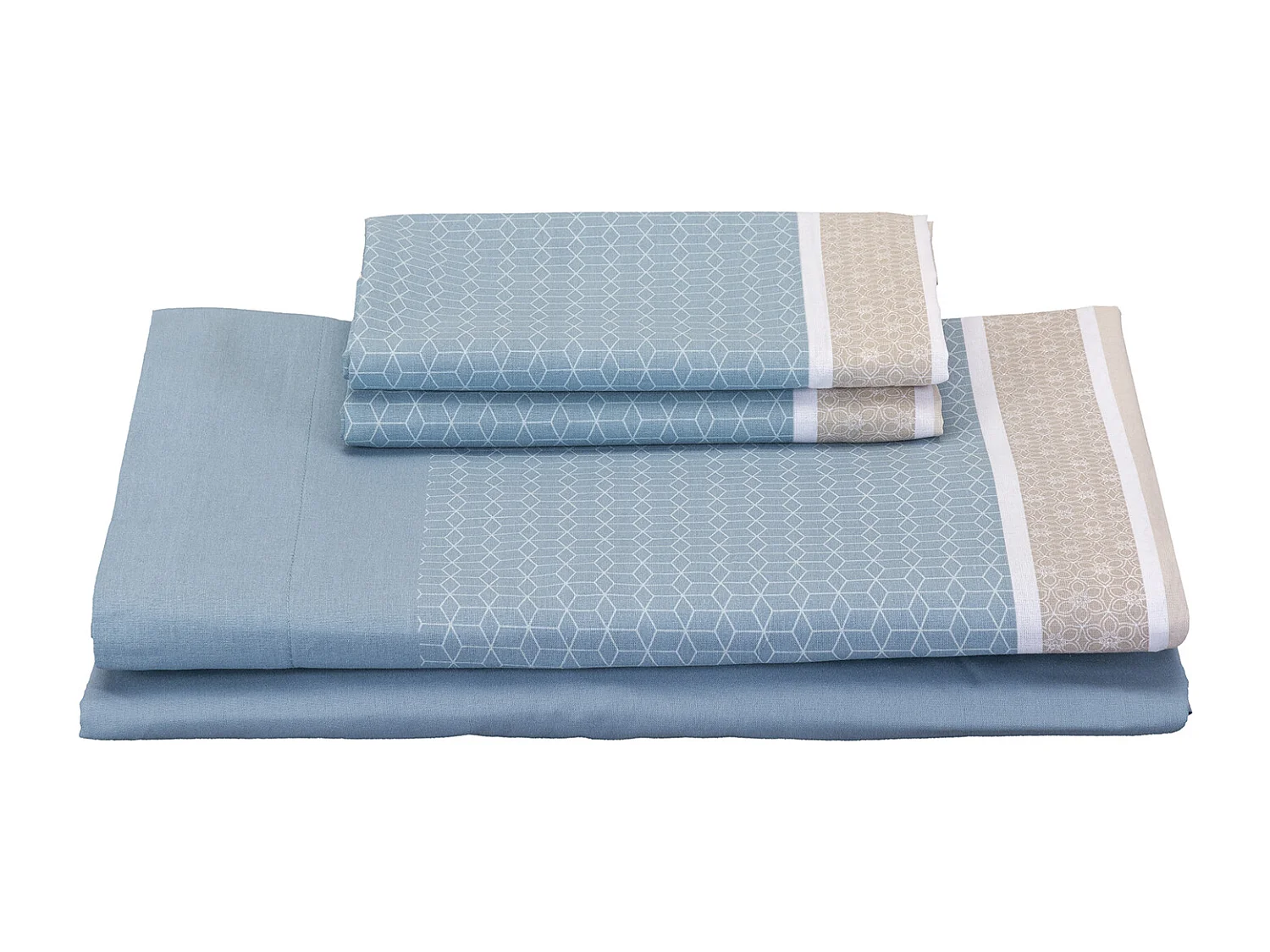 Parure de lit en coton a imprime raye  Bleu