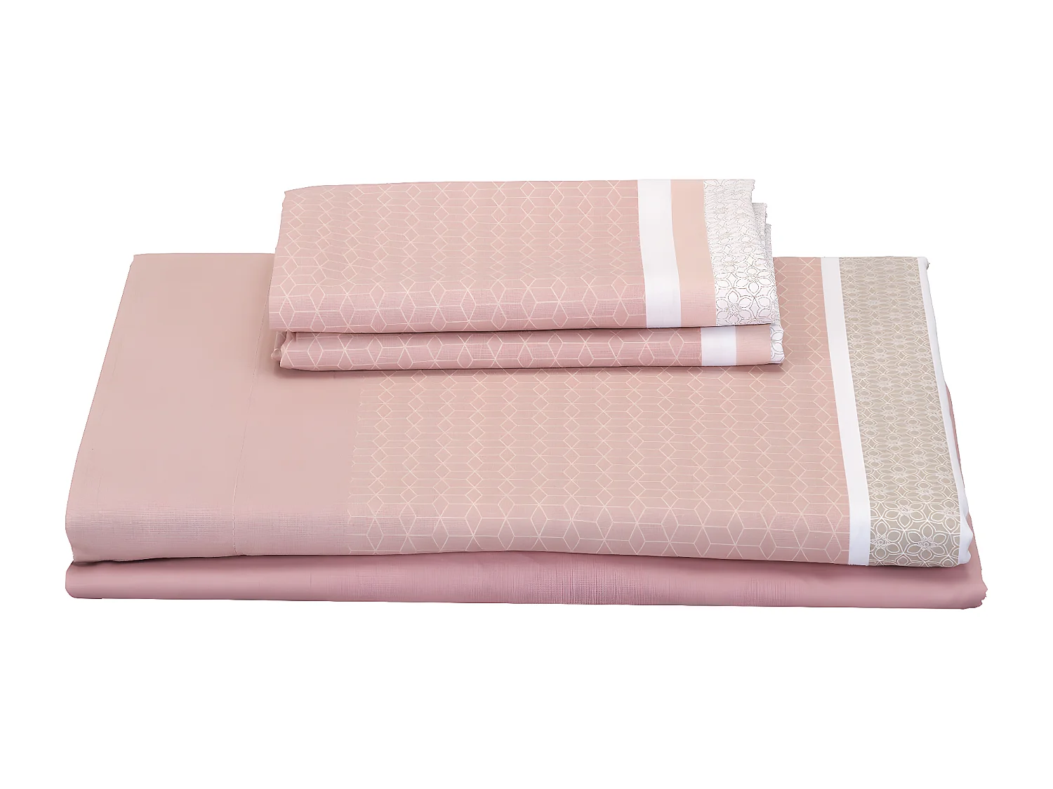 Parure de lit en coton a imprime raye  Saumon