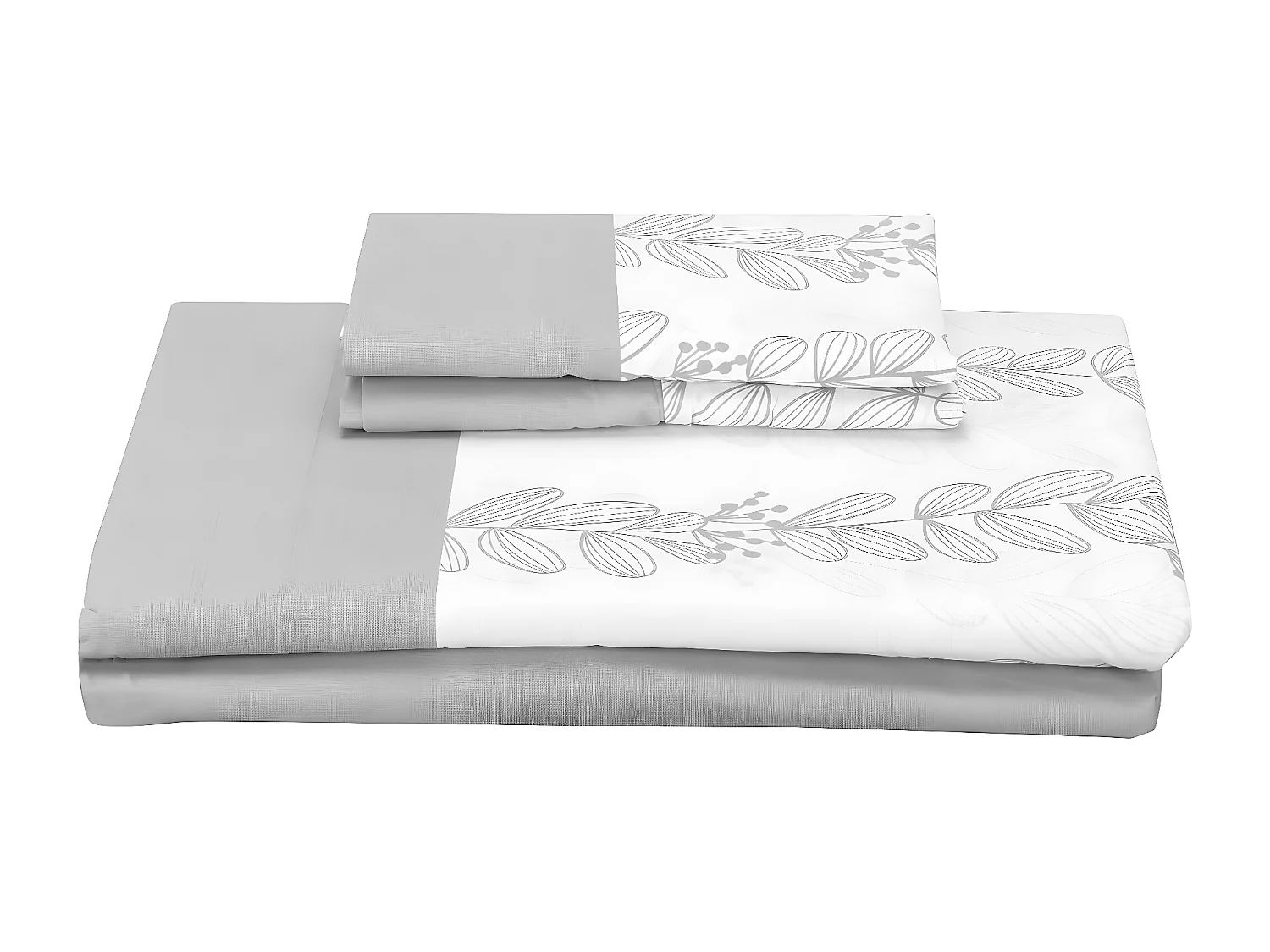 Parure de lit en coton a imprime feuilles  Gris