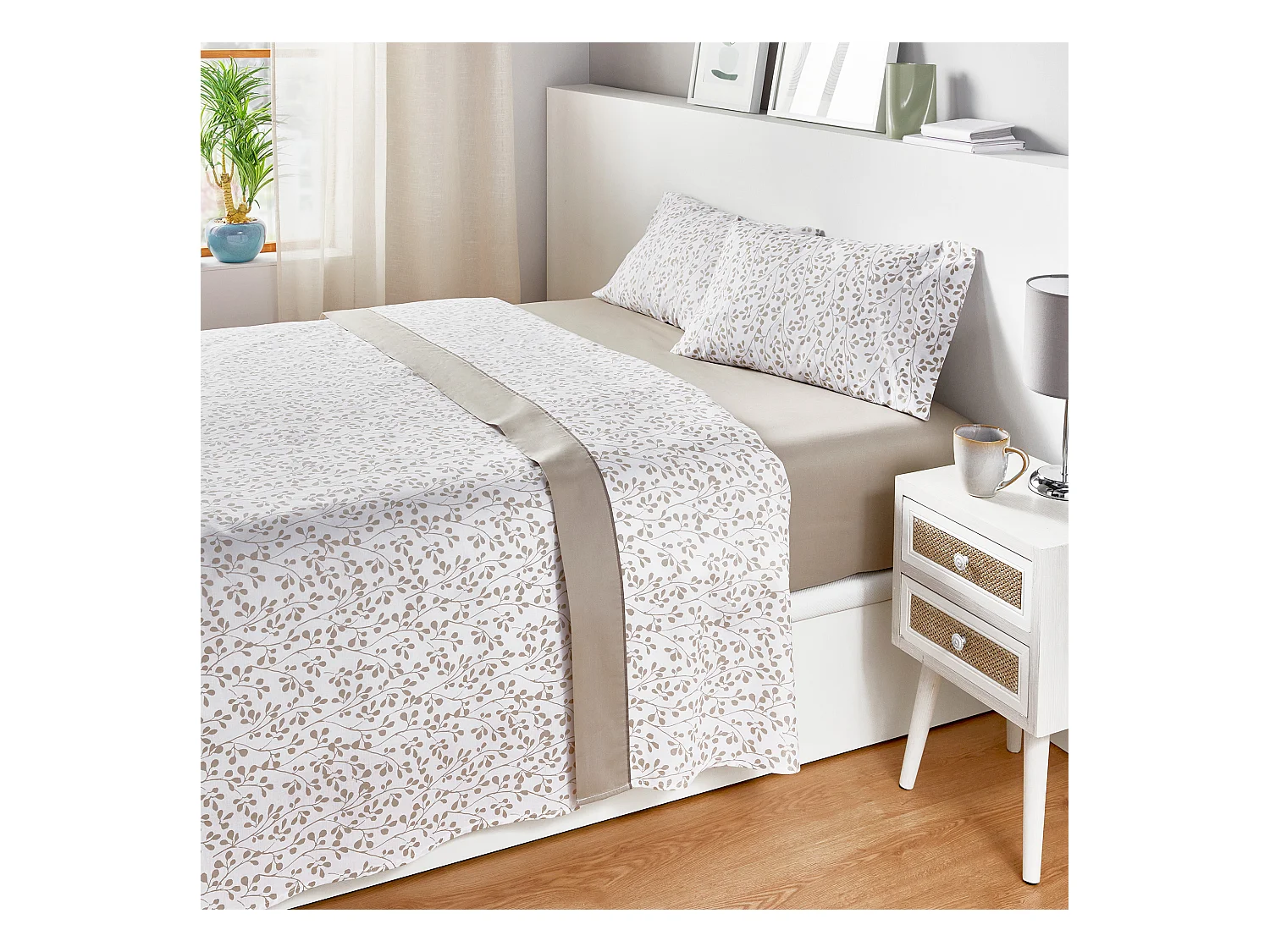 Jeu de lit 100 % coton 150 fils Taupe