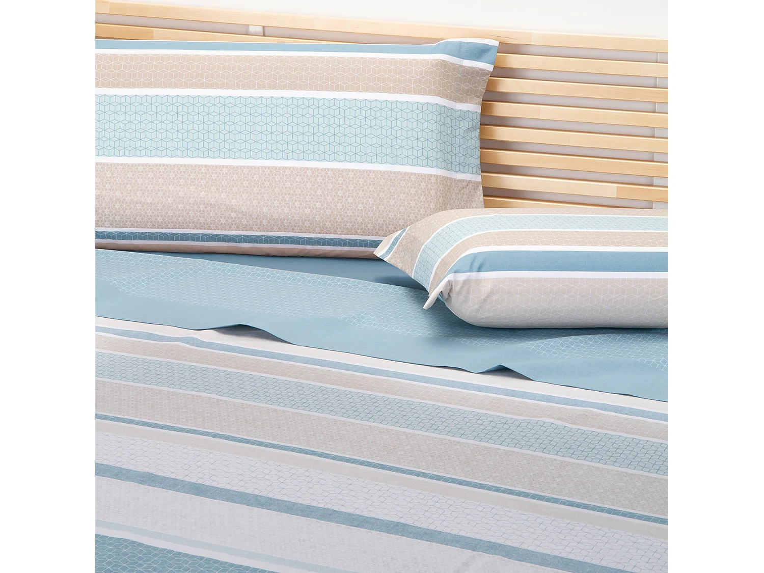 Parure de lit en coton a imprime raye  Bleu