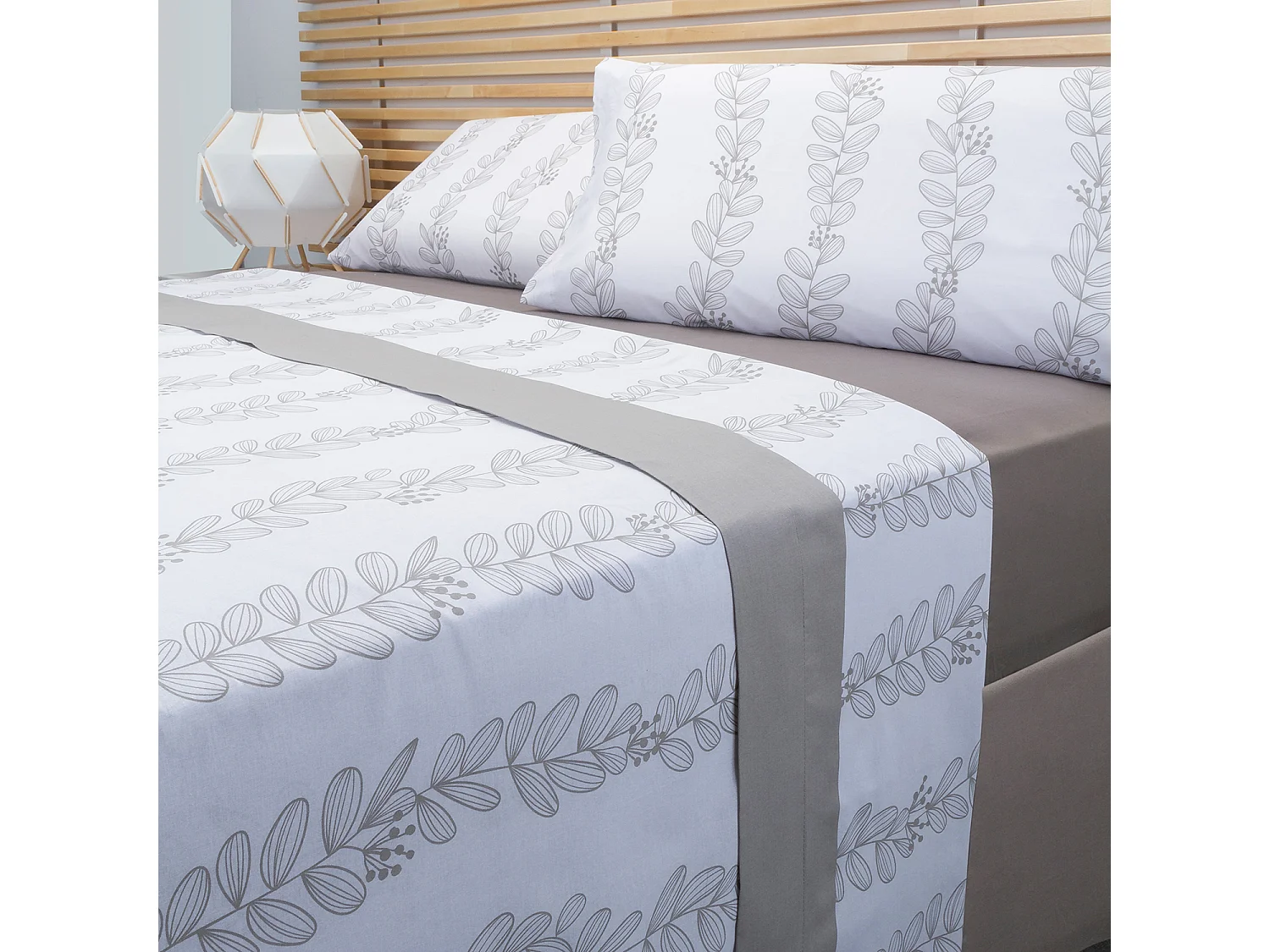 Juego de sábanas polialgodón 50% estampado hojas 105x200cm Pikolin Home