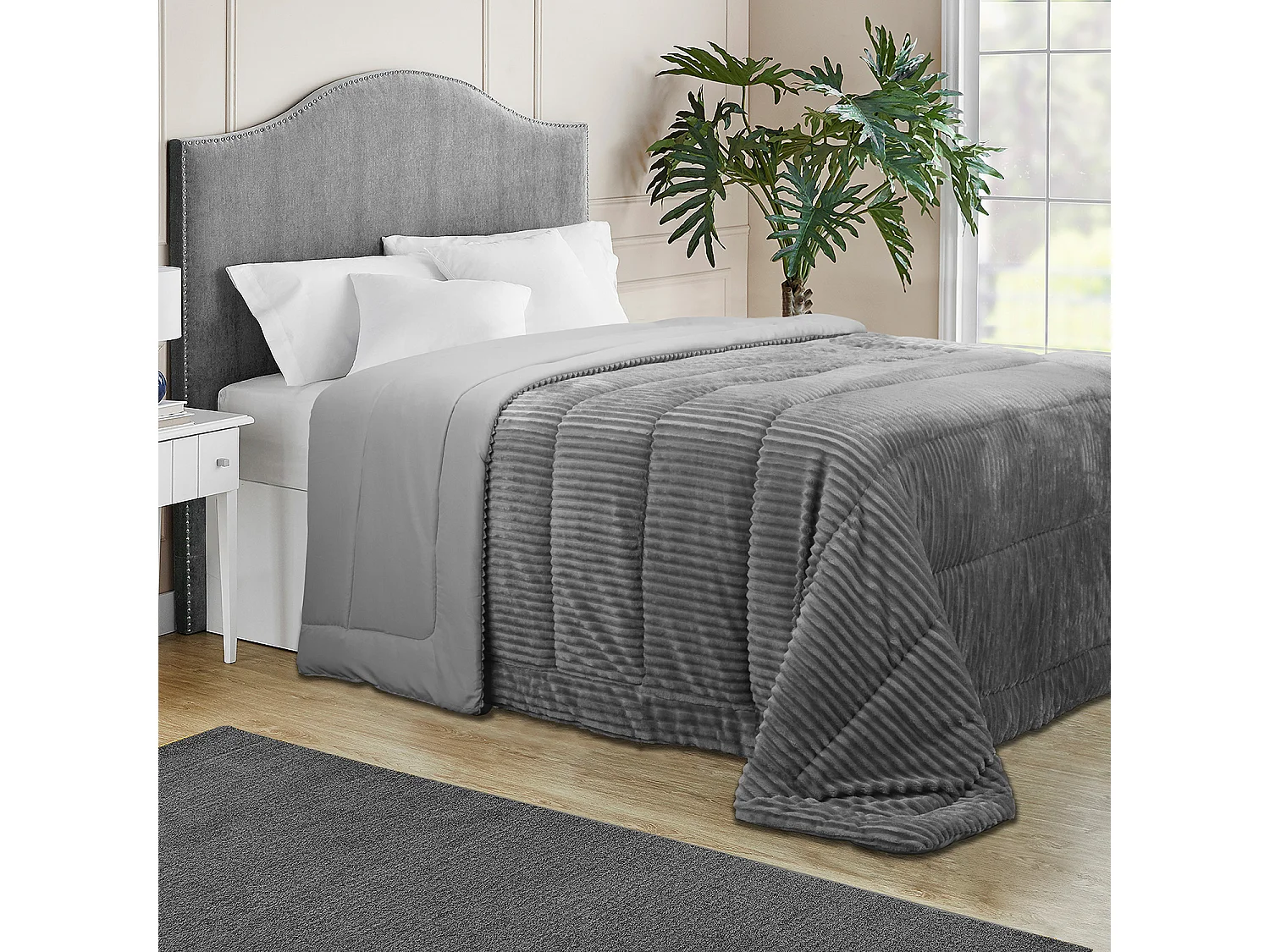 Couette Fibre Velvet 500gr Stripes Gris