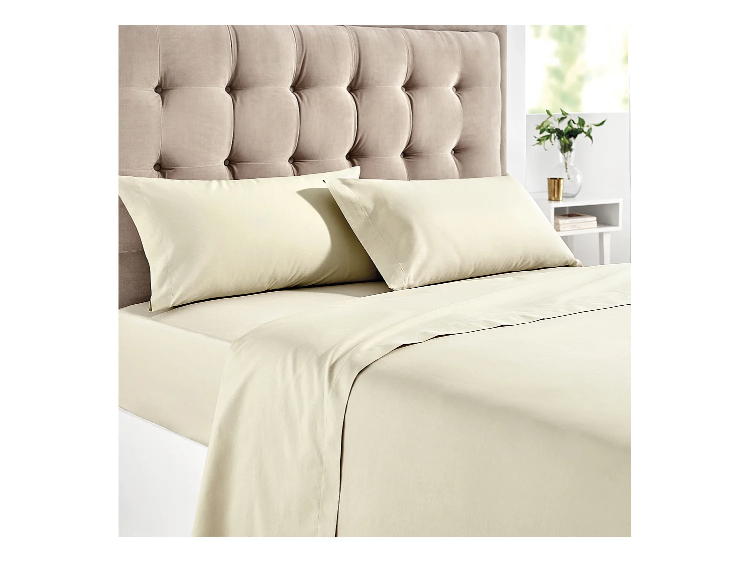 Drap-housse élastique 100 % coton respirant Beige
