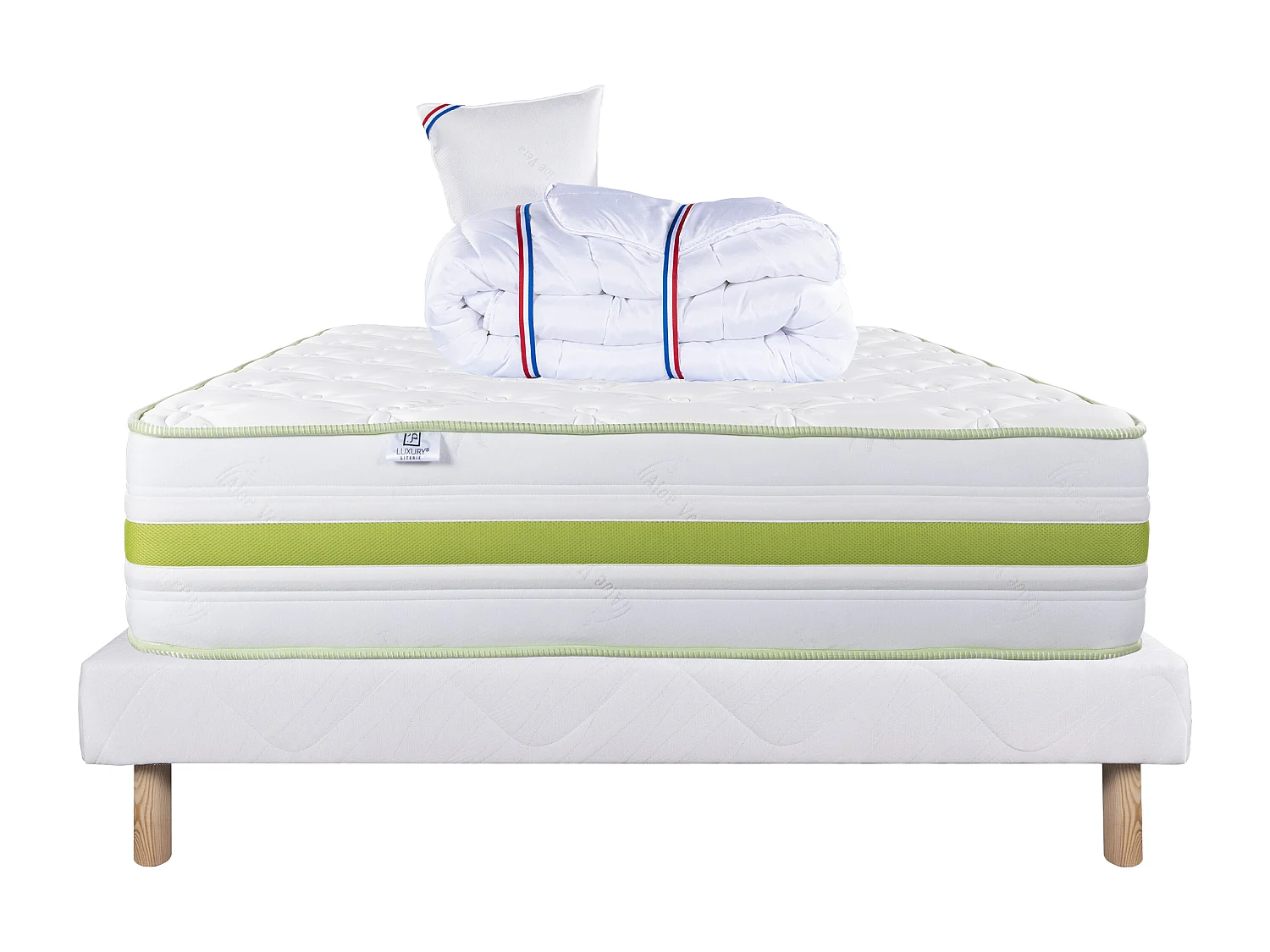 Ensemble Matelas 90x190 cm, Rêverie, 30 cm + sommier blanc + oreiller + couette