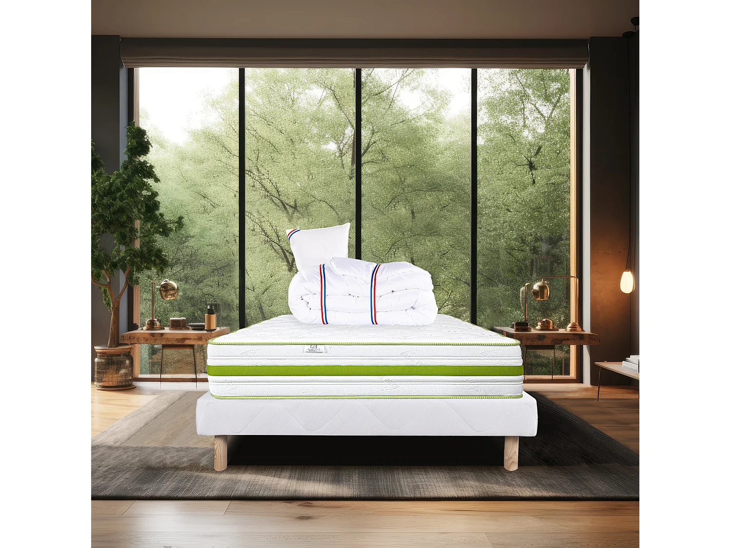 Ensemble Matelas 90x190 cm, Rêverie, 30 cm + sommier blanc + oreiller + couette