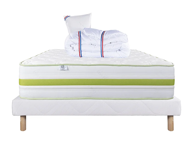 Ensemble Matelas 90x190 cm, Rêverie, 30 cm + sommier blanc + oreiller + couette