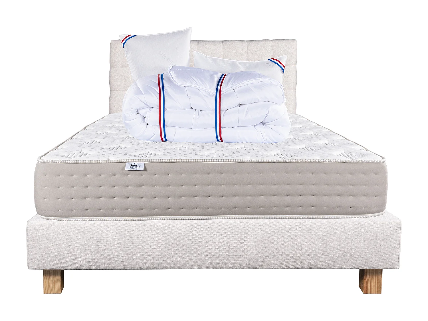 Conjunto de colchão 140x190 cm Dreamlux com estrado, almofadas, edredom e cabeceira - Qualidade superior para um sono reparador