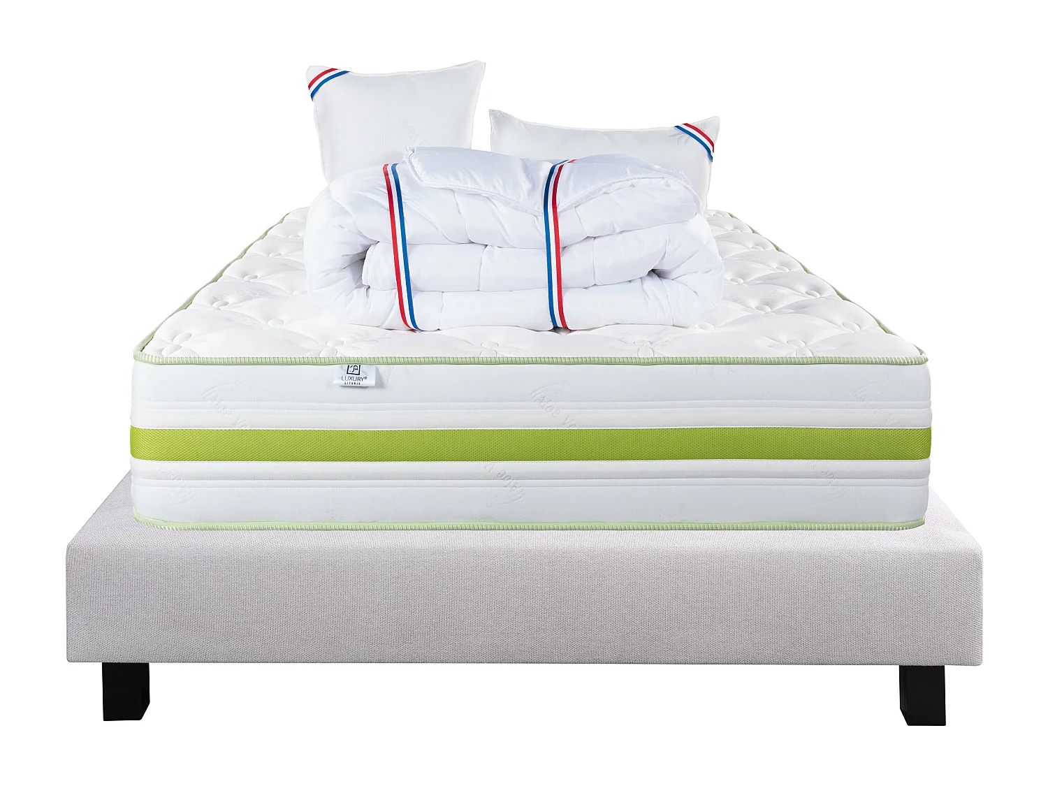 Ensemble Matelas 160x200 cm, Rêverie, 30 cm + sommier gris + 2 oreillers + couette