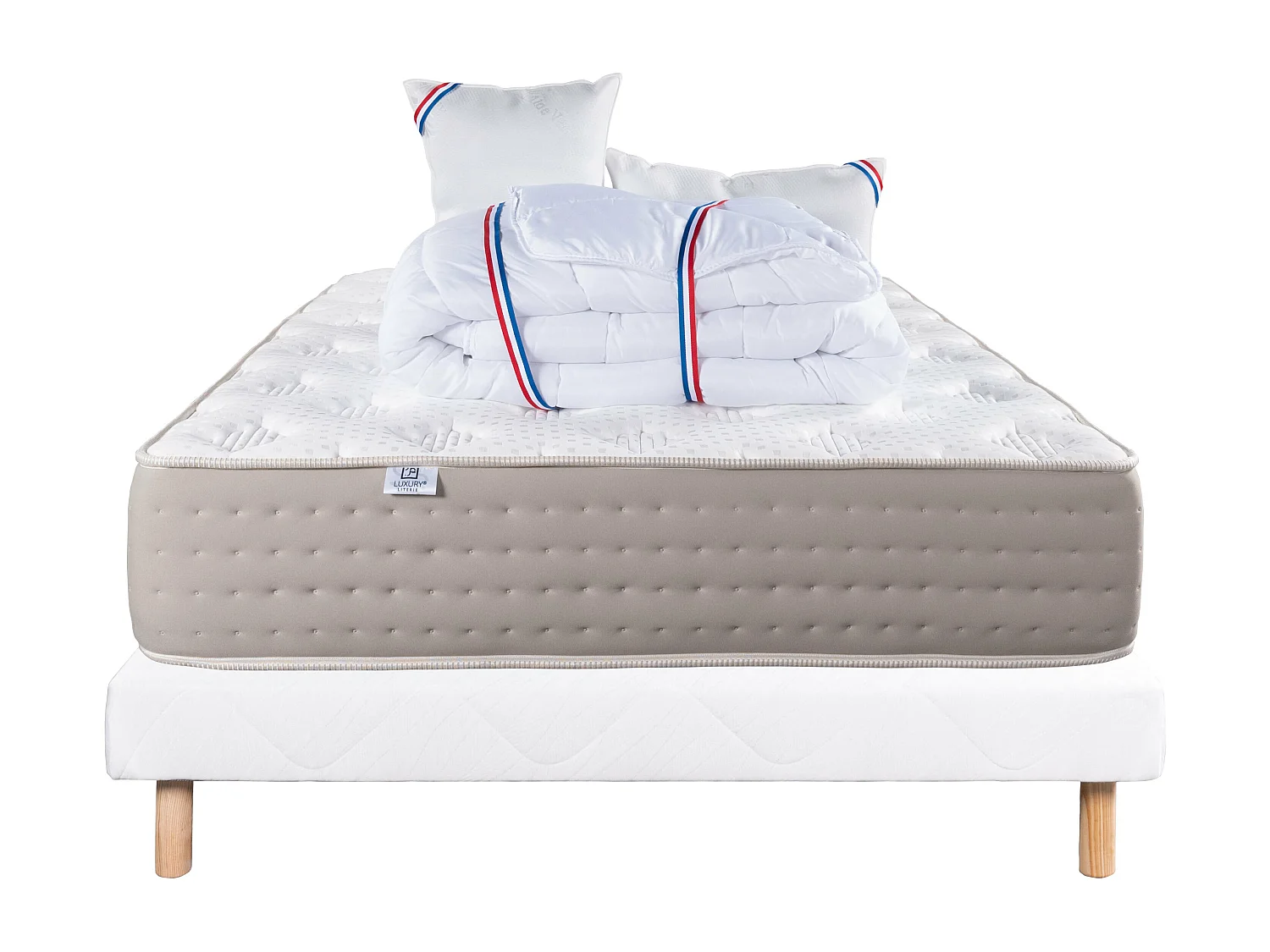 Ensemble Matelas 140x200 cm, Dreamlux, 26 cm + sommier blanc + 2 oreillers + couette