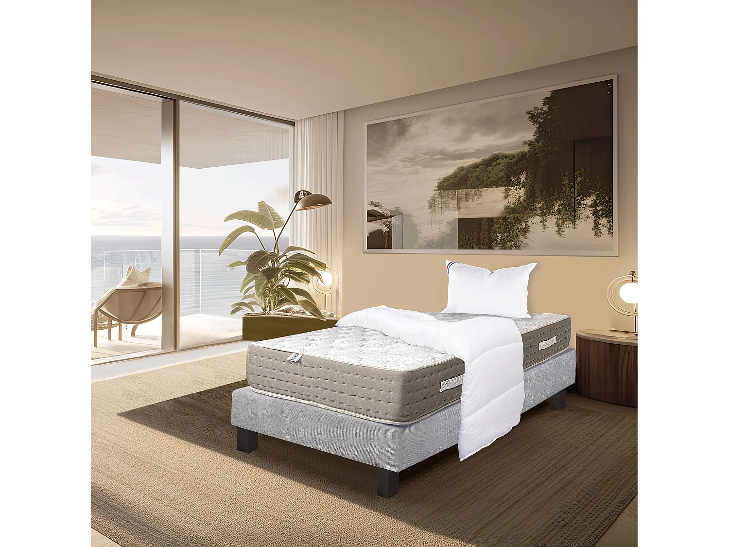 Ensemble Matelas 90x190 cm, Dreamlux, 26 cm + sommier gris + oreiller + couette