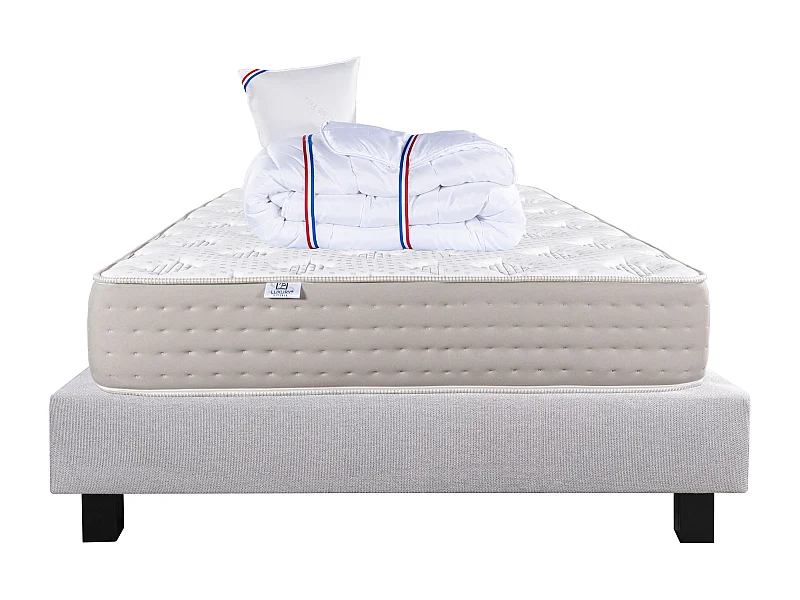Ensemble Matelas 90x190 cm, Dreamlux, 26 cm + sommier gris + oreiller + couette