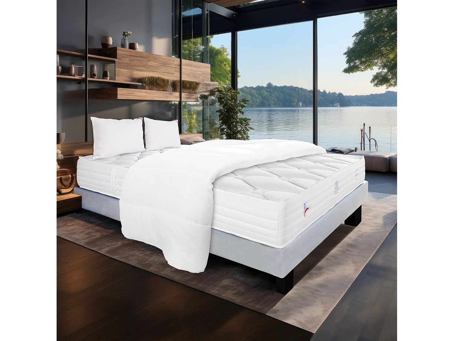 Ensemble Matelas 160x200 cm, Patriote Mousse, 27 cm + sommier gris + 2 oreillers + couette