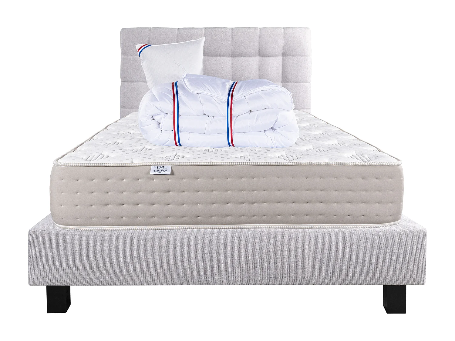 Ensemble Matelas 90x190 cm, Dreamlux, 26 cm + sommier gris + oreiller + couette + TDL