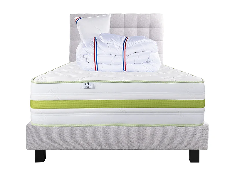 Ensemble Matelas 90x190 cm, Rêverie, 30 cm + sommier gris + oreiller + couette + TDL