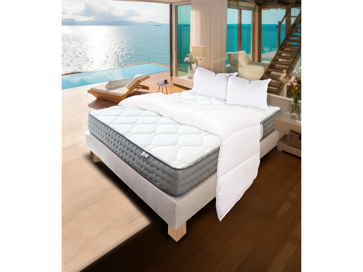 Ensemble Matelas 140x200 cm, Zen, 20 cm + sommier beige + 2 oreillers + couette