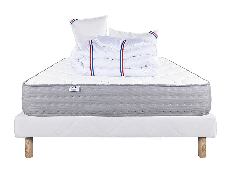 Ensemble Matelas 160x200 cm, Zen, 20 cm + sommier blanc + 2 oreillers + couette