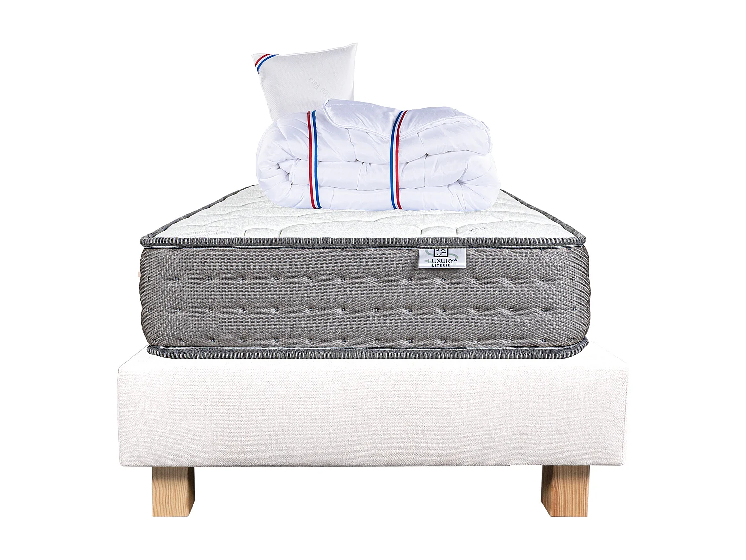 Ensemble Matelas 90x190 cm, Zen, 20 cm + sommier beige + oreiller + couette