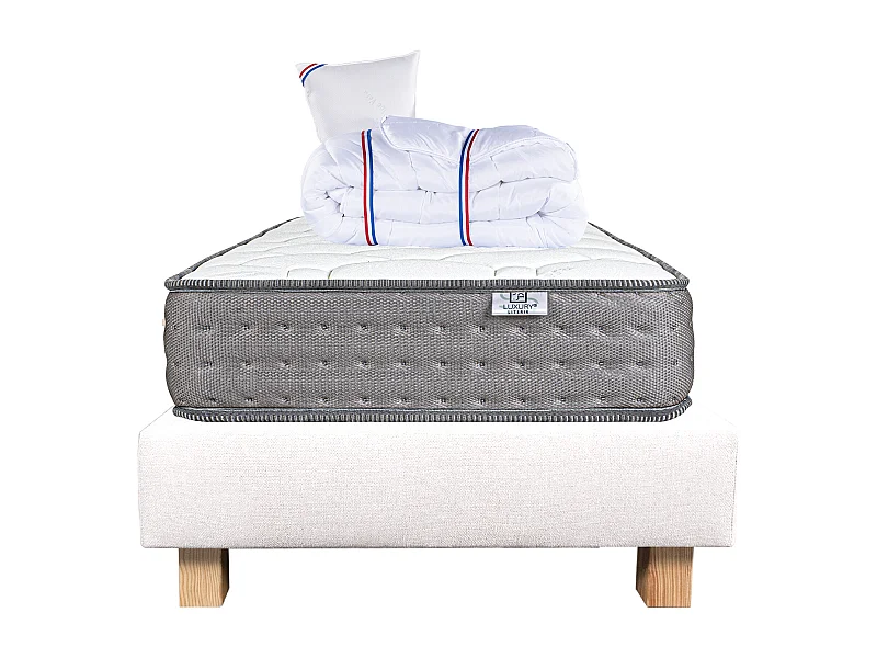 Ensemble Matelas 90x190 cm, Zen, 20 cm + sommier beige + oreiller + couette