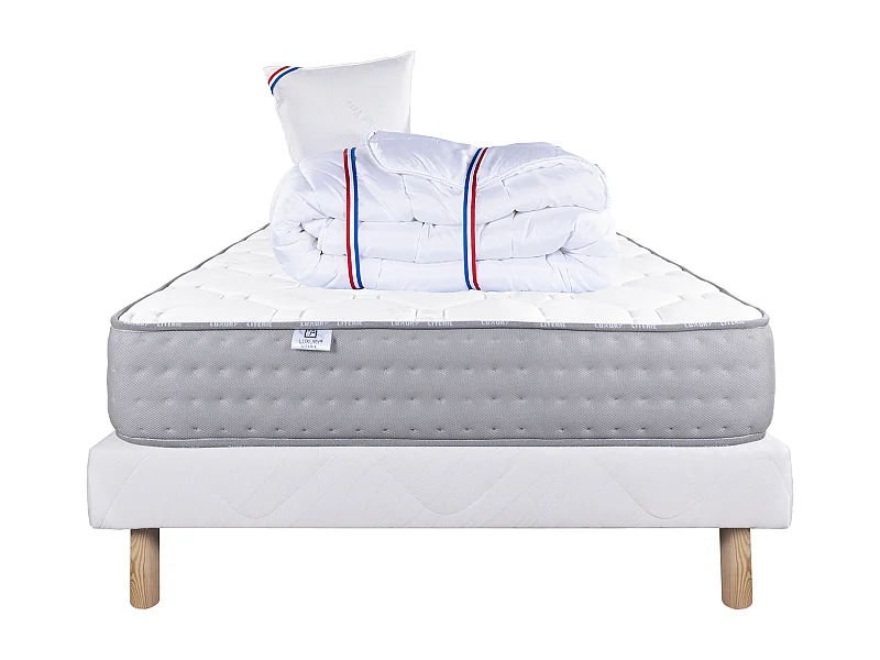 Ensemble Matelas 90x190 cm, Zen, 20 cm + sommier blanc + oreiller + couette